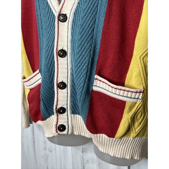 VINTAGE RAFFI LINEA UOMO EMBROIDERED COLORFUL GRANDPA CARDIGAN POCKET SWEATER XL - Picture 4 of 15